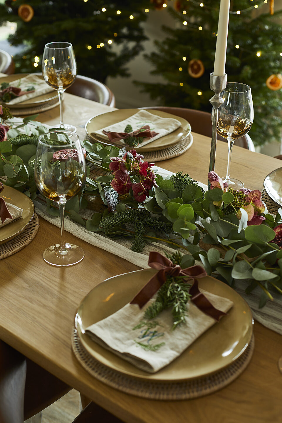 Full-length Christmas dining table set for a festive feast