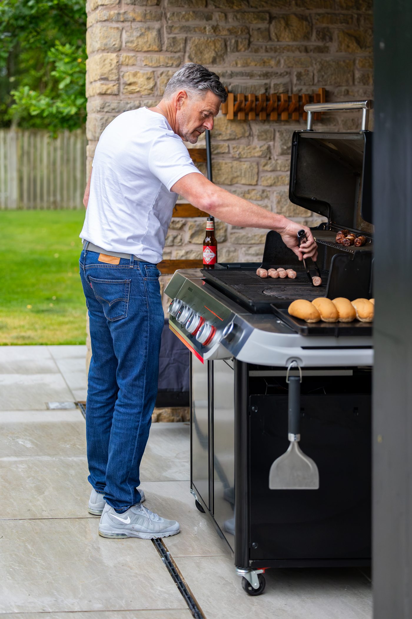 Cooking on the built-in barbecue at Warren House