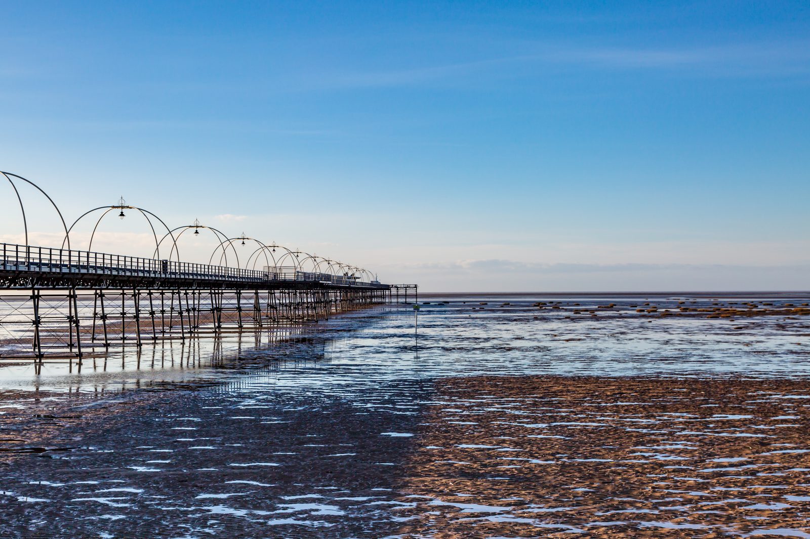 Southport beach and the historic pier at low tide