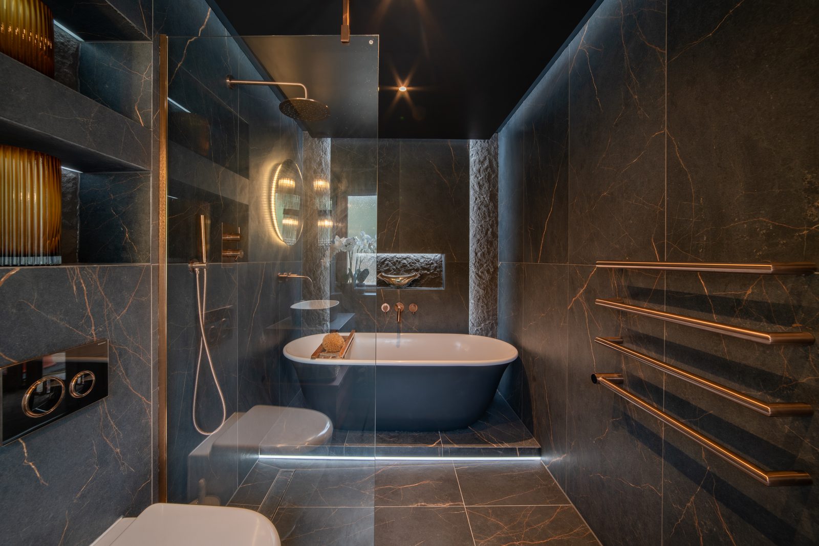 Warren House — bathroom 3 dark marble tiles a rk