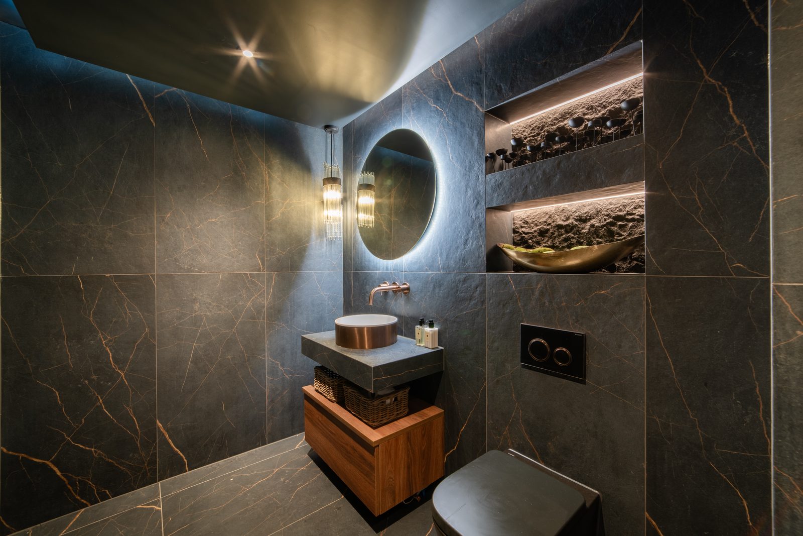 Warren House — bathroom 4 dark marble walls a rk