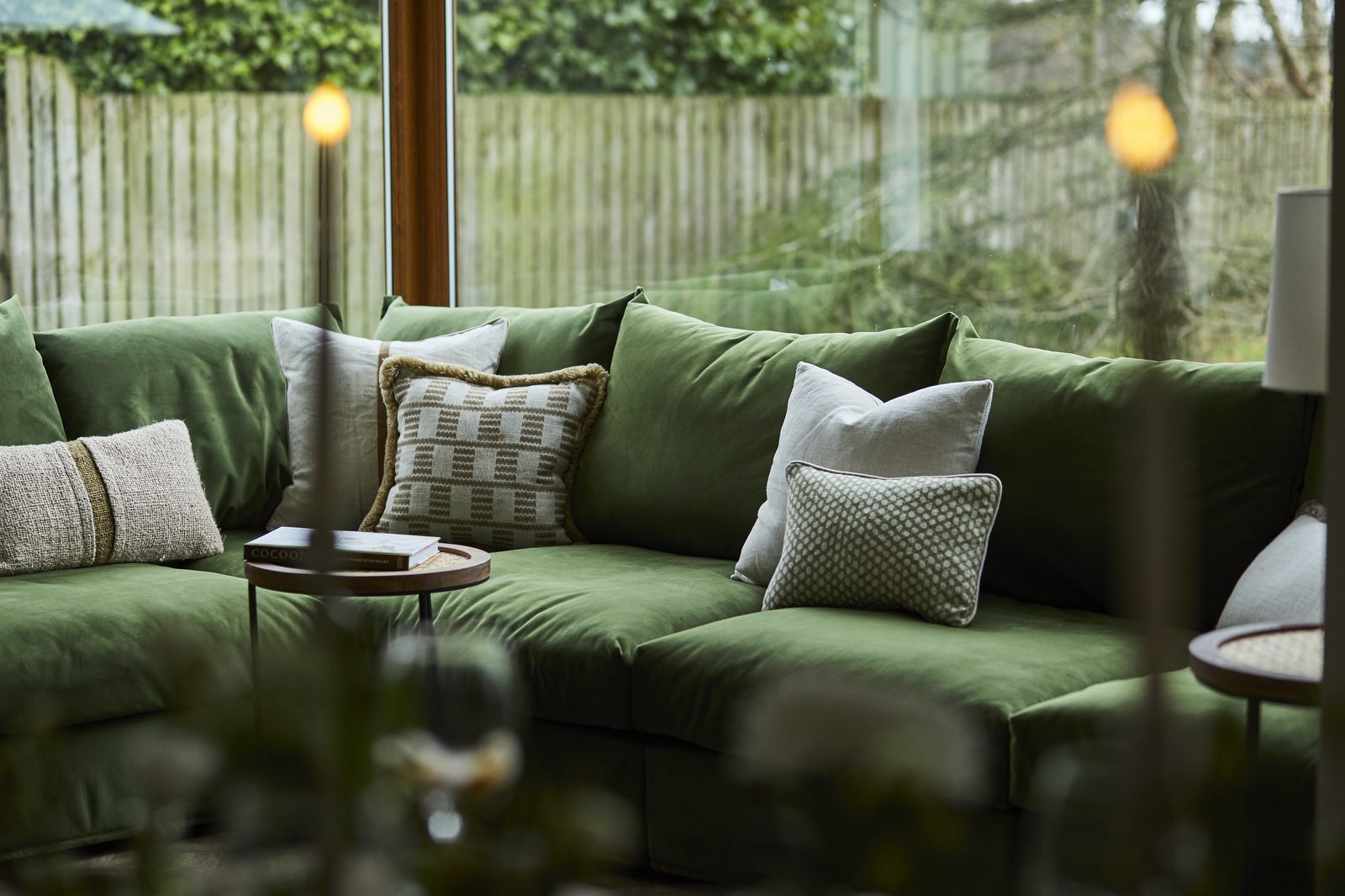 Warren House — kitchen green velvet sofa a je